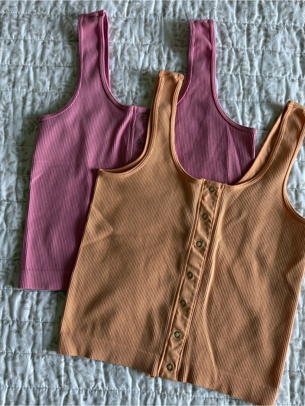 Almost Famous Pink and Peach Ribbed Tank Top Set